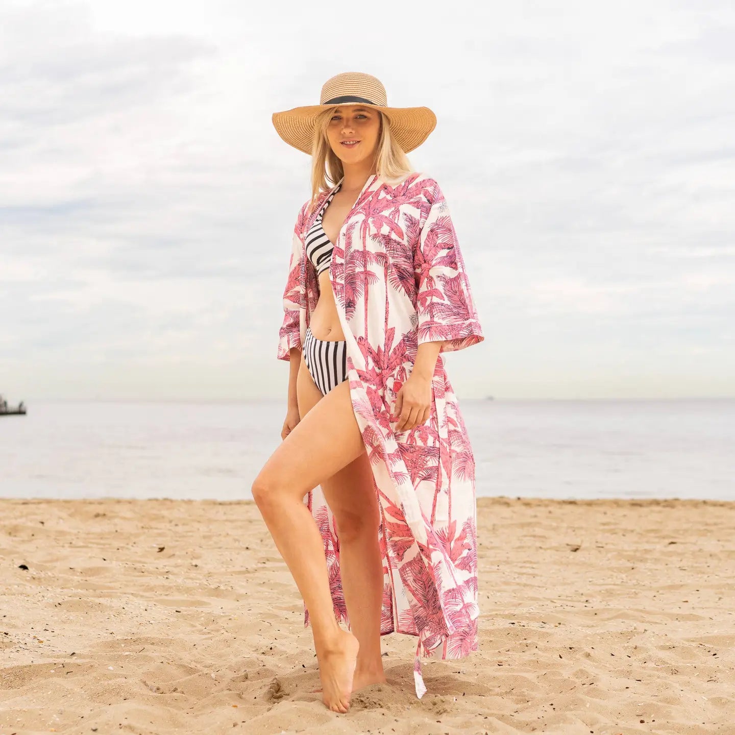 Pink Palm Kimono Robe